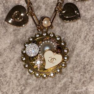 CHANEL Gold and Cream Heart Charm Necklace